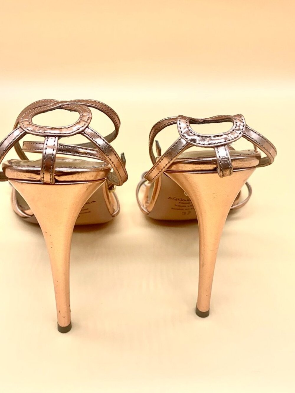 Aquazzura Gold Mirrored Strappy Stilettos - Picture 2 of 7